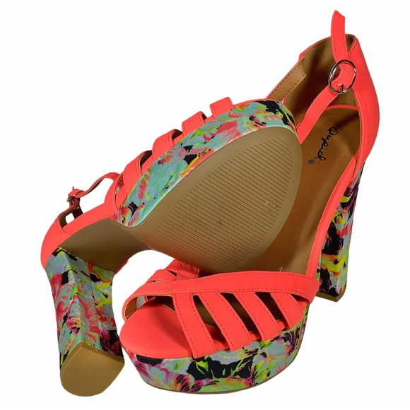 Qupid Womens Summer Tropical Heels - Picture 2 of 4